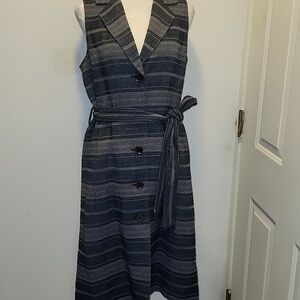 W by Worth Small Navy Stripe Button Front Sleeveless Midi Shirt Dress